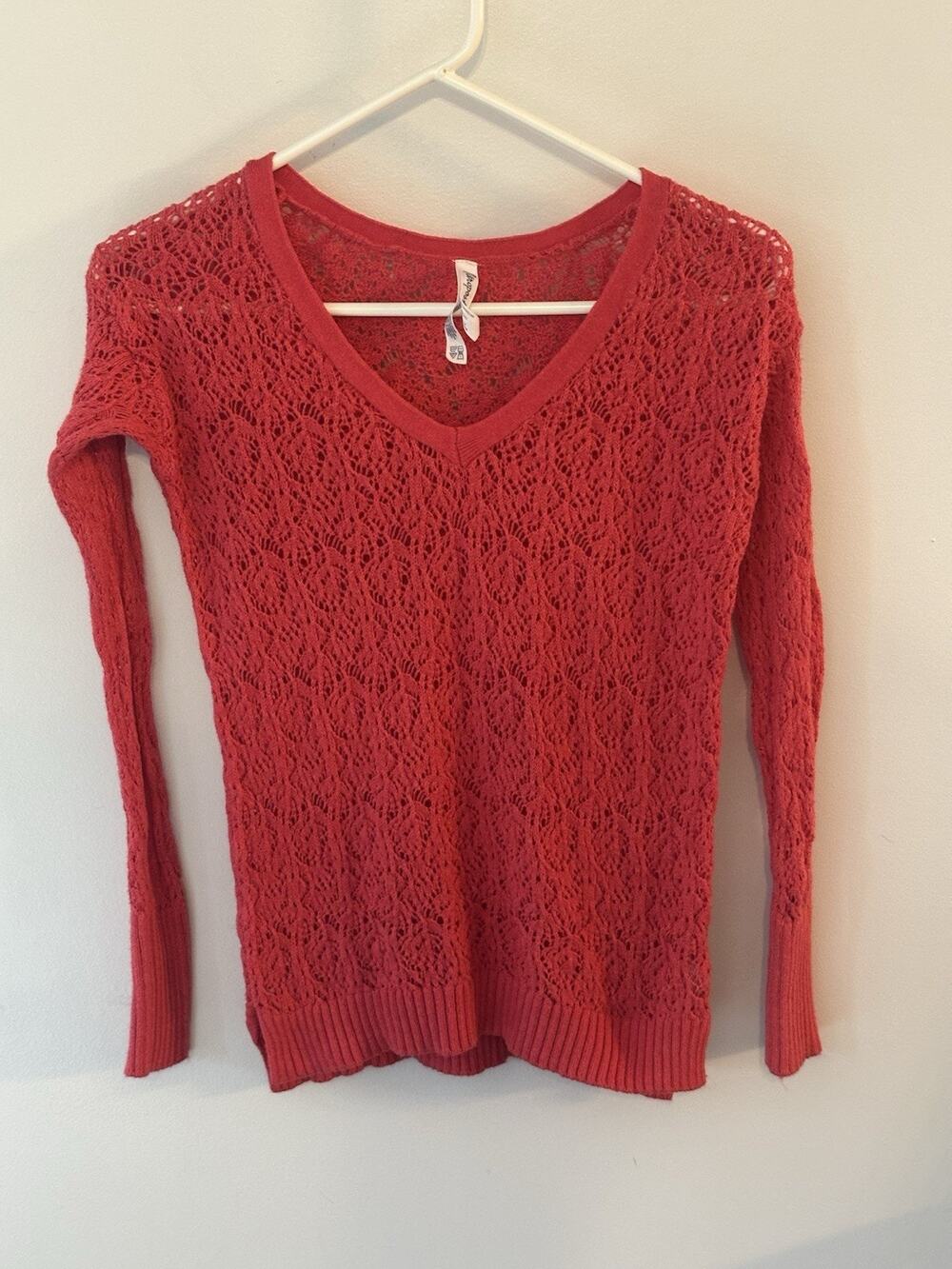 Aeropostale Bright Pink Crochet Sweater Womens Medium VNeck Angora Y2K Vintage